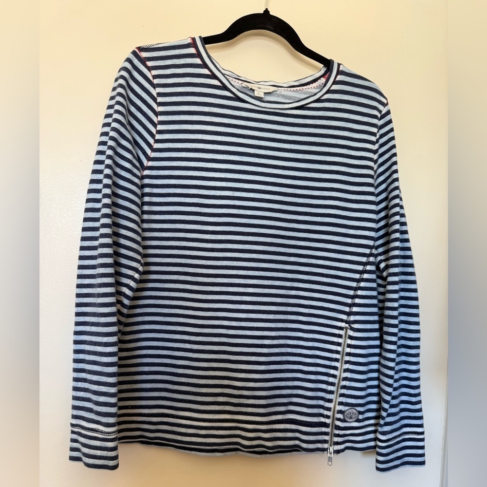 Lucky Lotus Stripe Long Sleeve French Terry Top with Side Front Zipper in Large